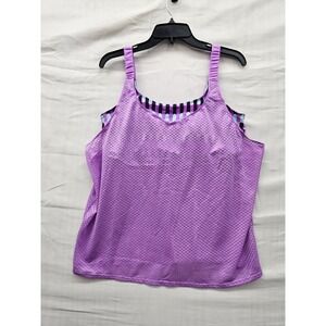 ZeroXposur Womens Layered Mesh Tankini Top Purple Polyester Blend Casual Size L